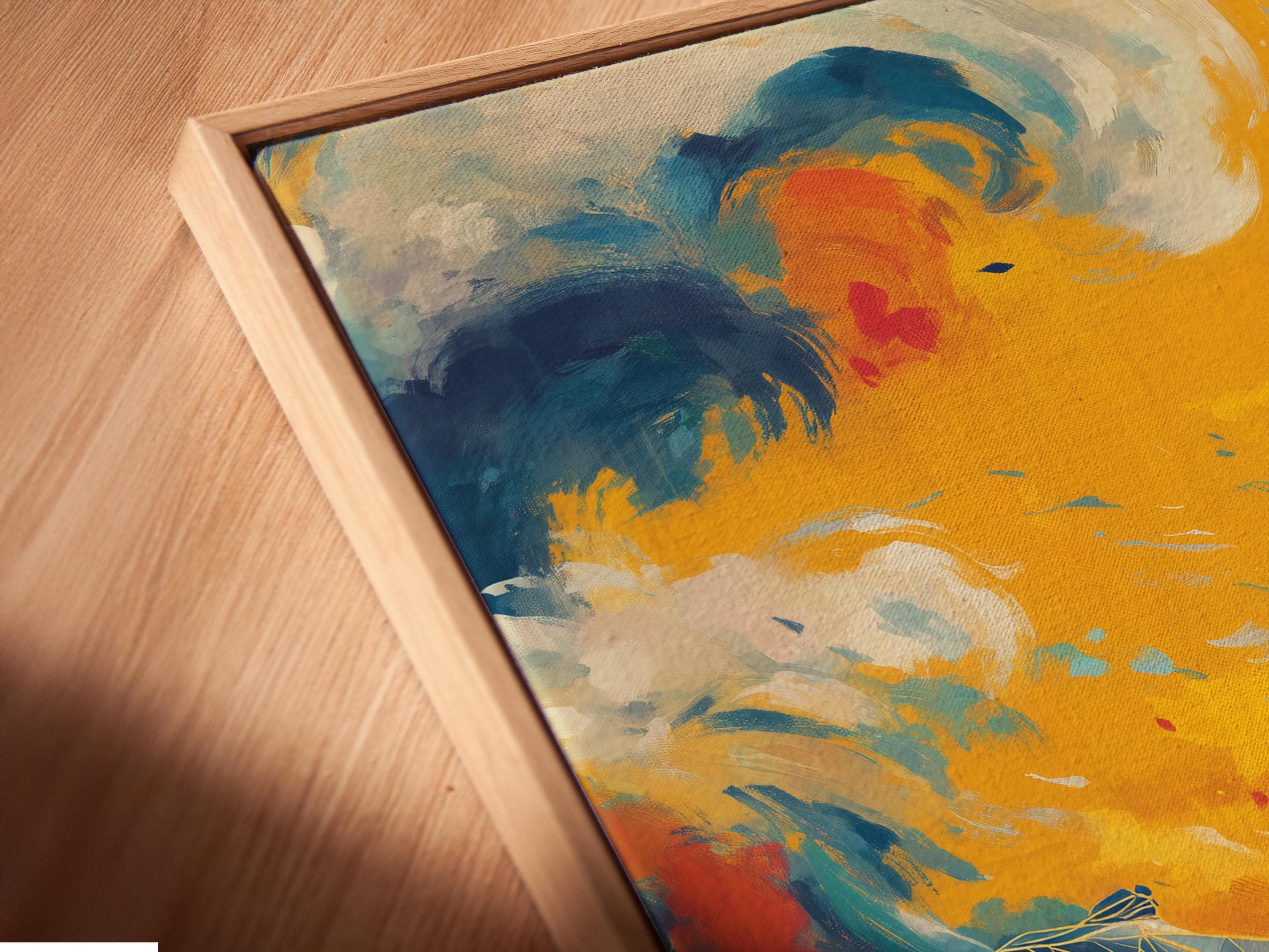 Geometric soccer player wall artwork shown in a framed mockup on a light wall
