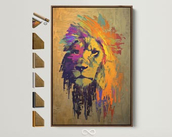 Lion Canvas Art - Colorful Animal Print, Modern Wall Decor, Abstract Artwork for Living Room, Kids Room Art, Housewarming Gift