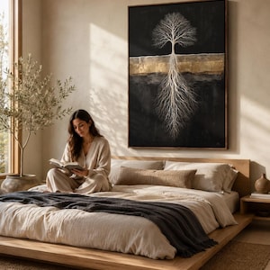 Tree of Life Canvas Print - Abstract Roots Wall Art, Modern Minimalist Nature Artwork for Bedroom Decor