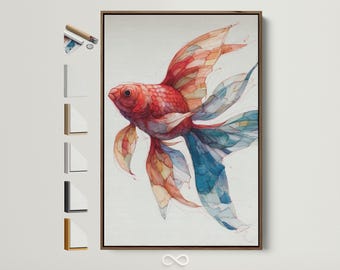 Red Goldfish Canvas Art - Modern Aquatic Wall Decor, Colorful Koi Fish Artwork, Contemporary Sea Life Painting, Gift for Marine Biologist