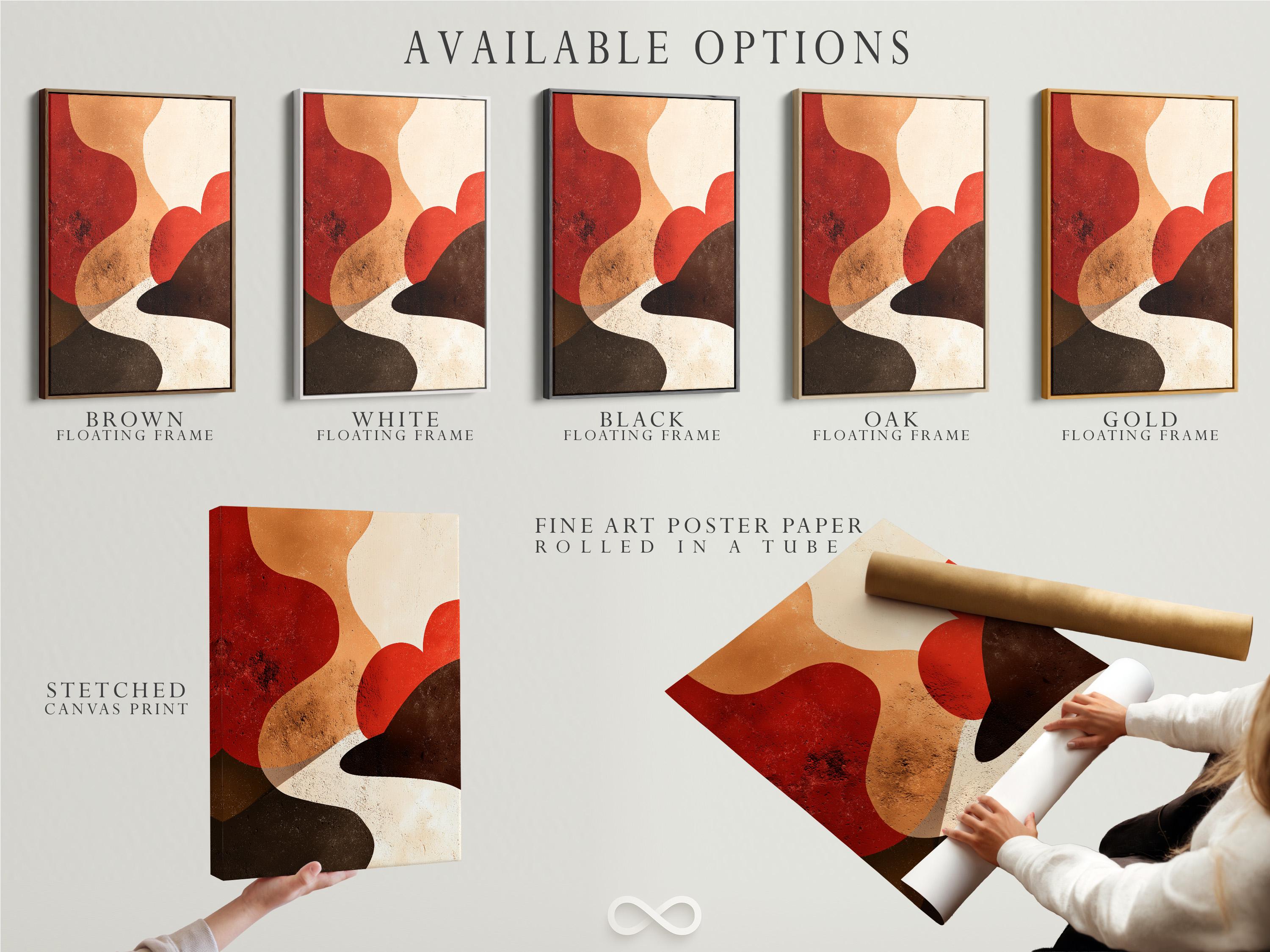 Warm terracotta abstract geometric artwork with rounded curved shapes and cream background detail view