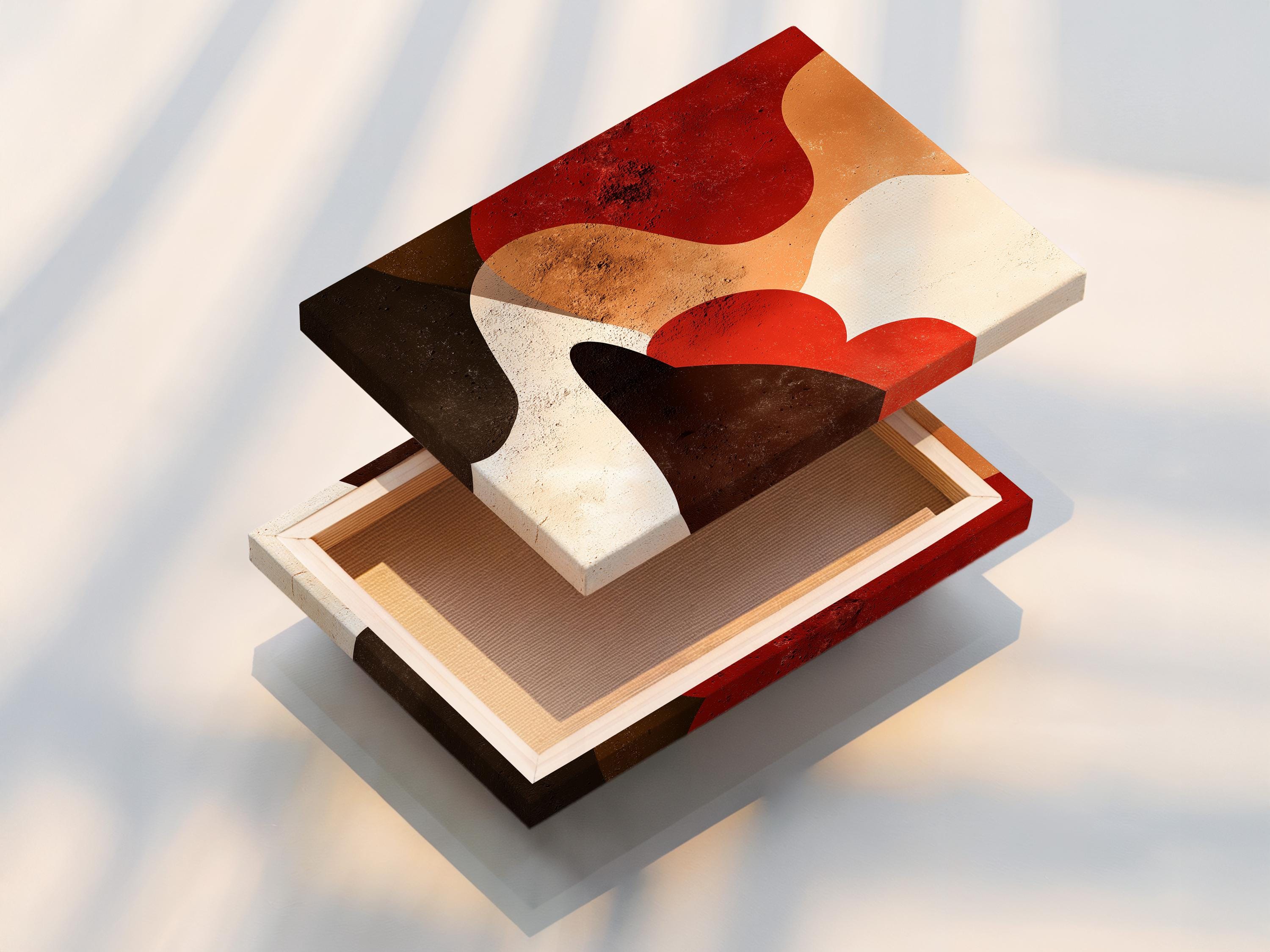 Warm terracotta abstract geometric artwork with rounded curved shapes and cream background detail view