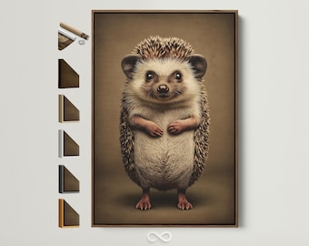 Hedgehog Wall Art - Woodland Animal Canvas Print, Cute Wildlife Poster for Nursery & Kids Room Decor