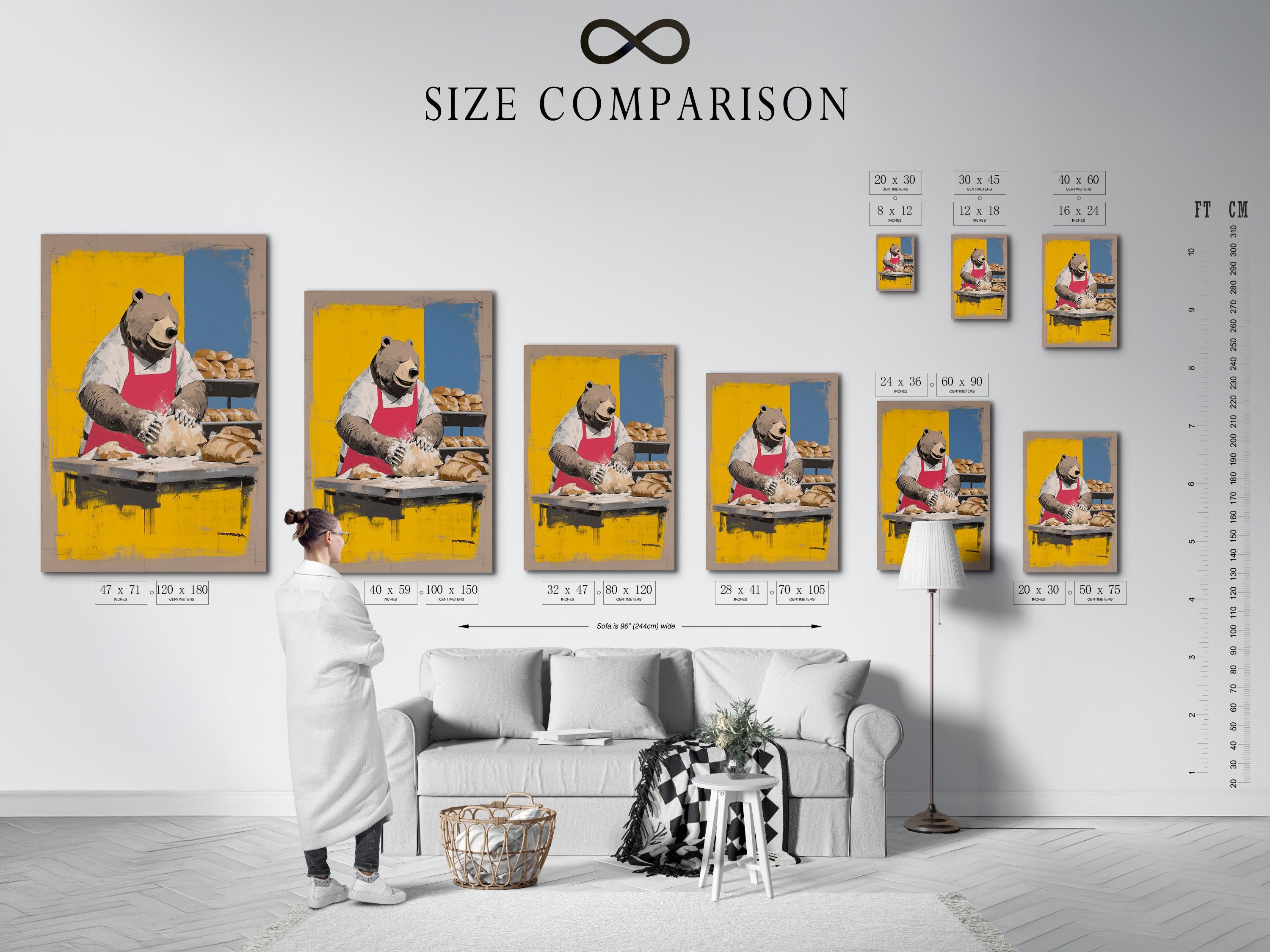 Bear chef artwork shown framed on a wall with alternate frame styles nearby