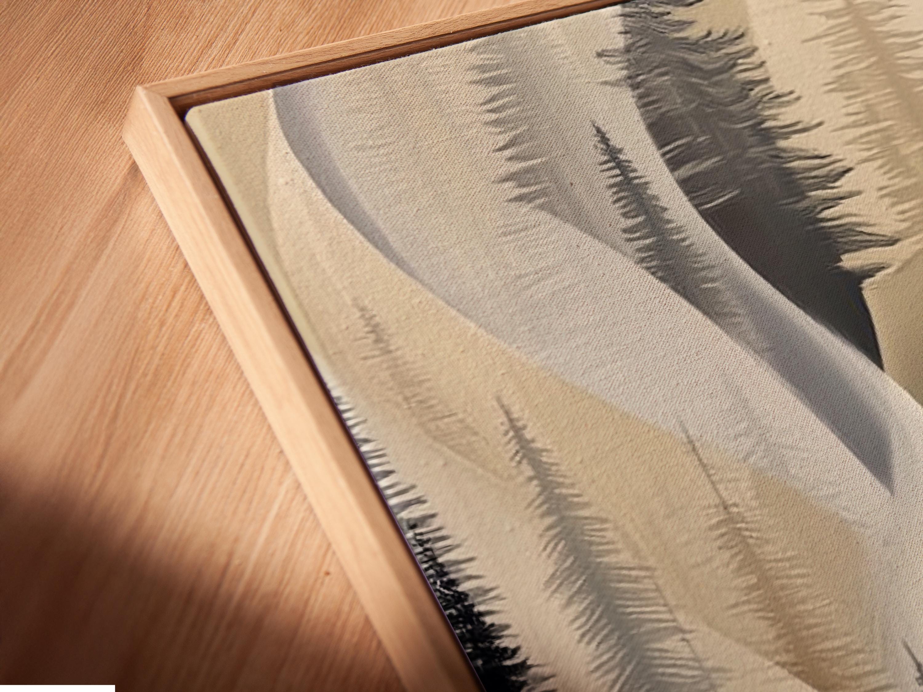 Neutral forest artwork with layered pine silhouettes in beige and charcoal tones detail view