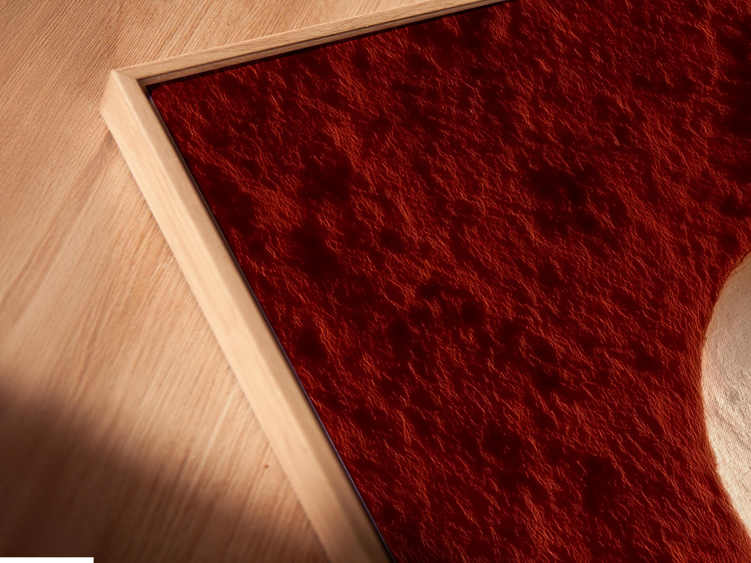 Warm red and terracotta desert arch doorway with a pale arch and wooden door panel detail view