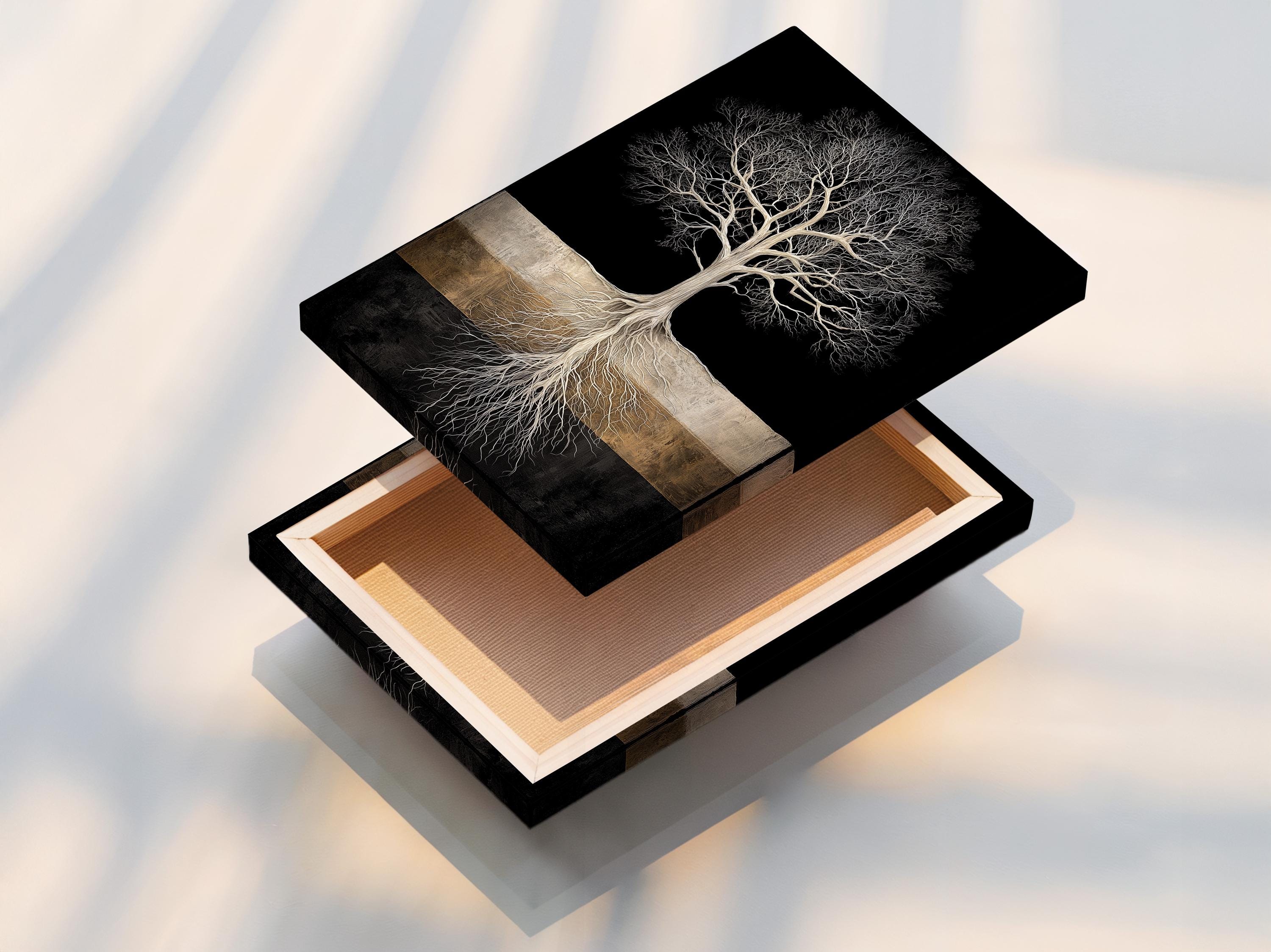 Framed tree roots artwork mockup on a light background