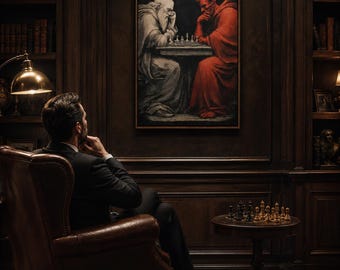 Chess Master Canvas Print - Devil vs Angel Wall Art, Medieval Fantasy Art for Study Room Decor