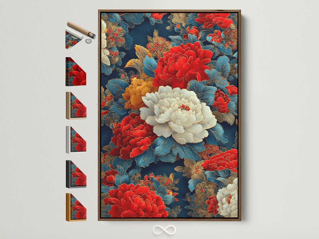 Vintage Peony Canvas Print - Asian Floral Wall Art, Traditional ...