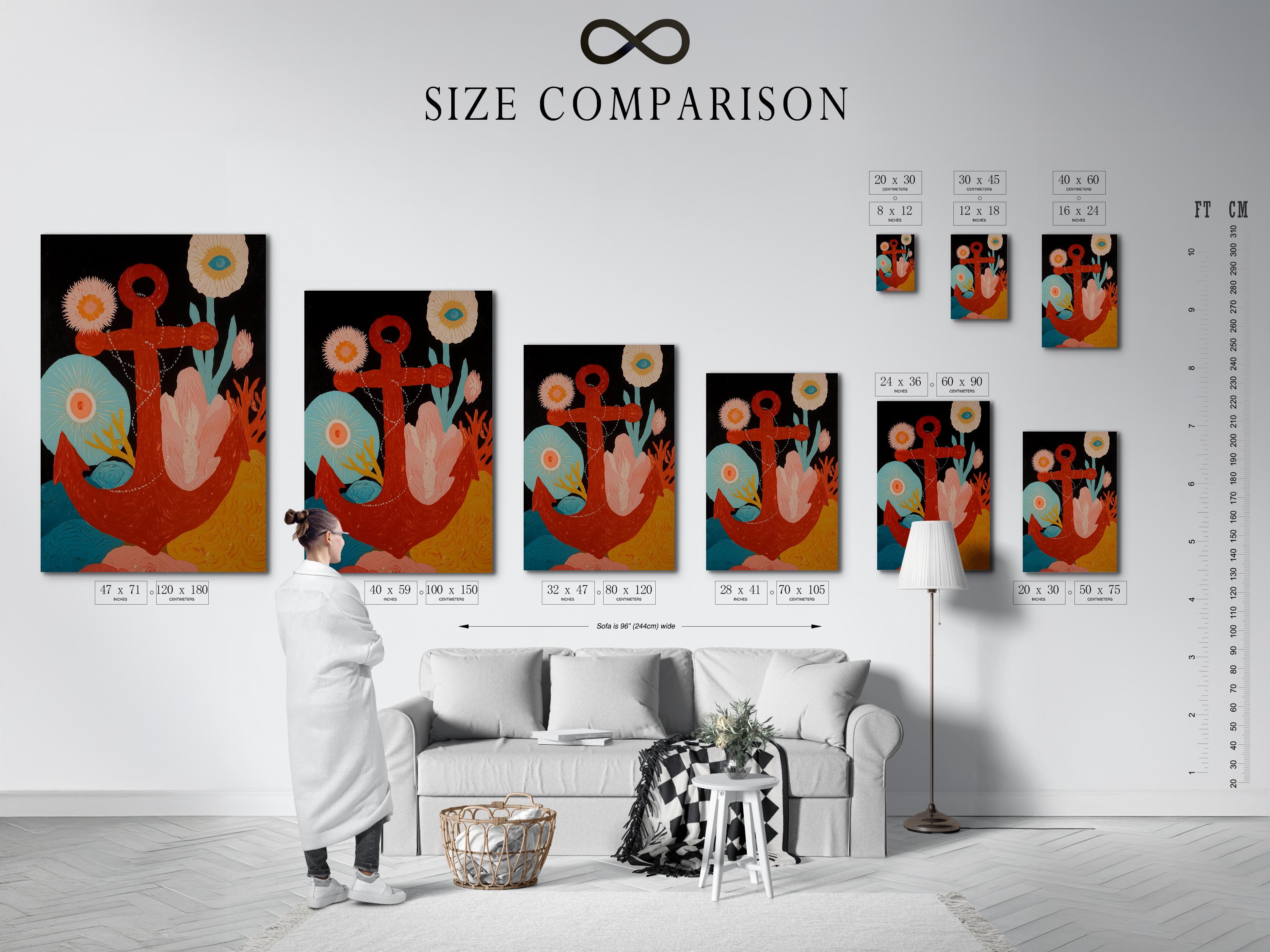 A stylised nautical anchor motif is set over dark background clouds, with coral, teal, pink, and gold tones and layered flower-like bursts around the