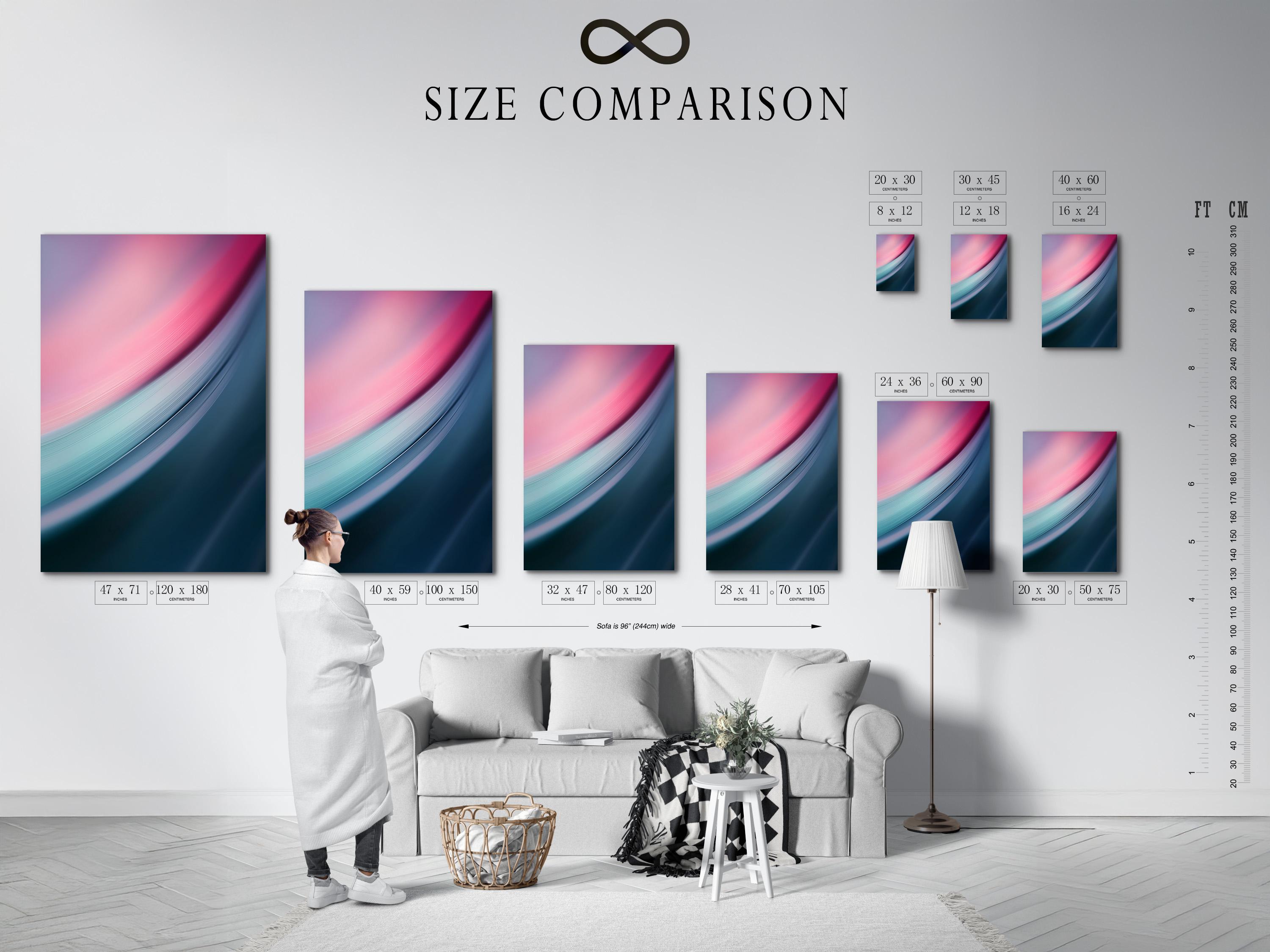 Abstract artwork with sweeping pink and teal curved gradients detail view