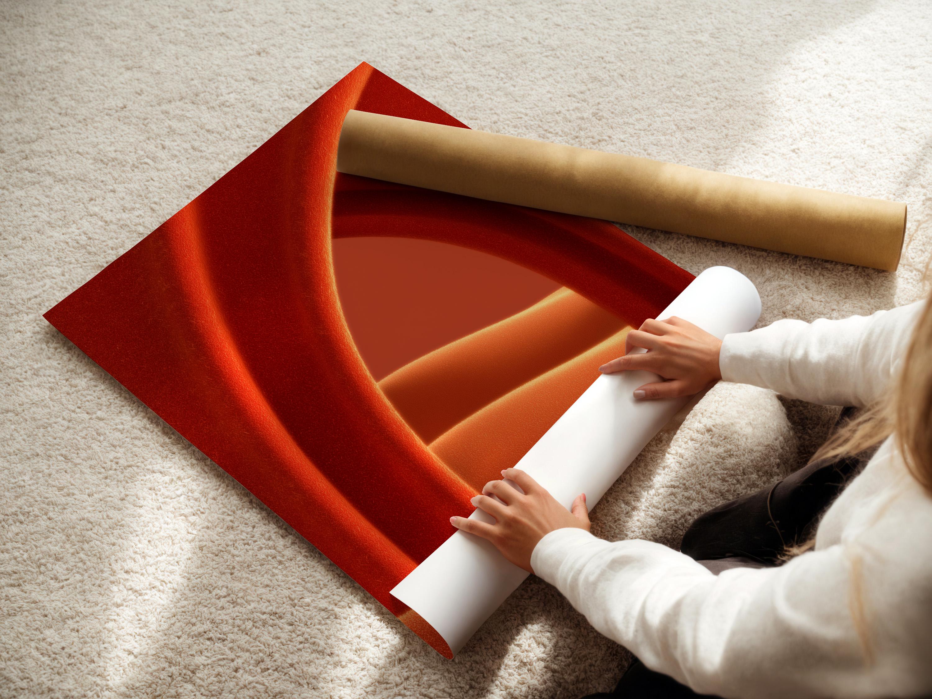 Warm burnt orange abstract arch with copper glow and deep red geometric shadows detail view