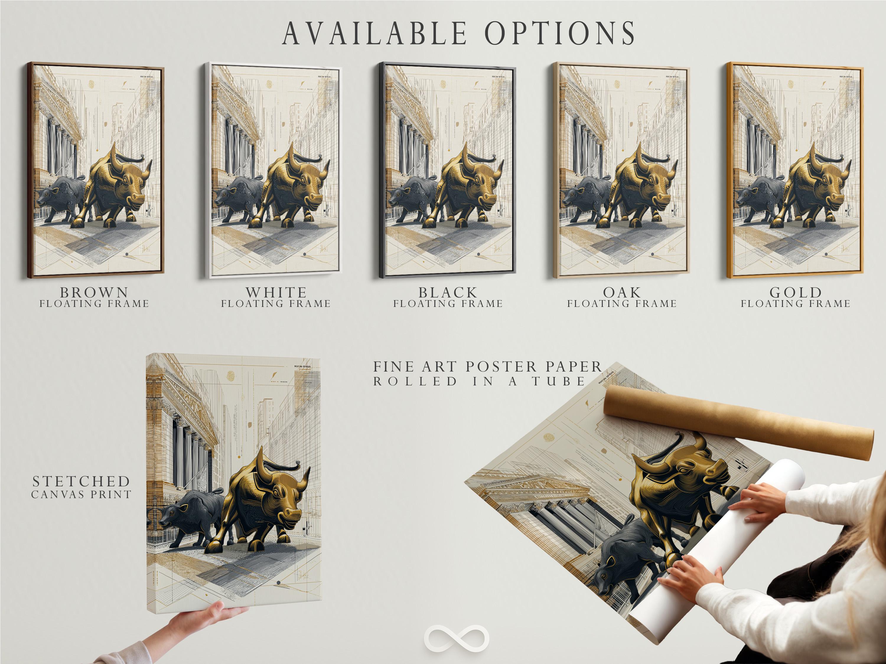 Gold bull and dark bear face-off in an architectural grid city drawing with beige background detail view