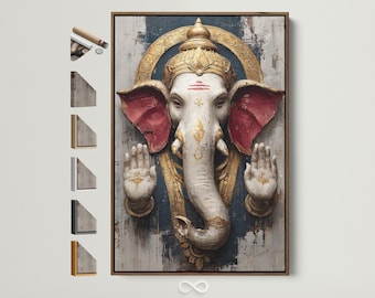 Ganesha Wall Art Canvas - Hindu Elephant God Painting, Gold Leaf Accent, Religious Print for Spiritual Home Decor, Boho Meditation Studio
