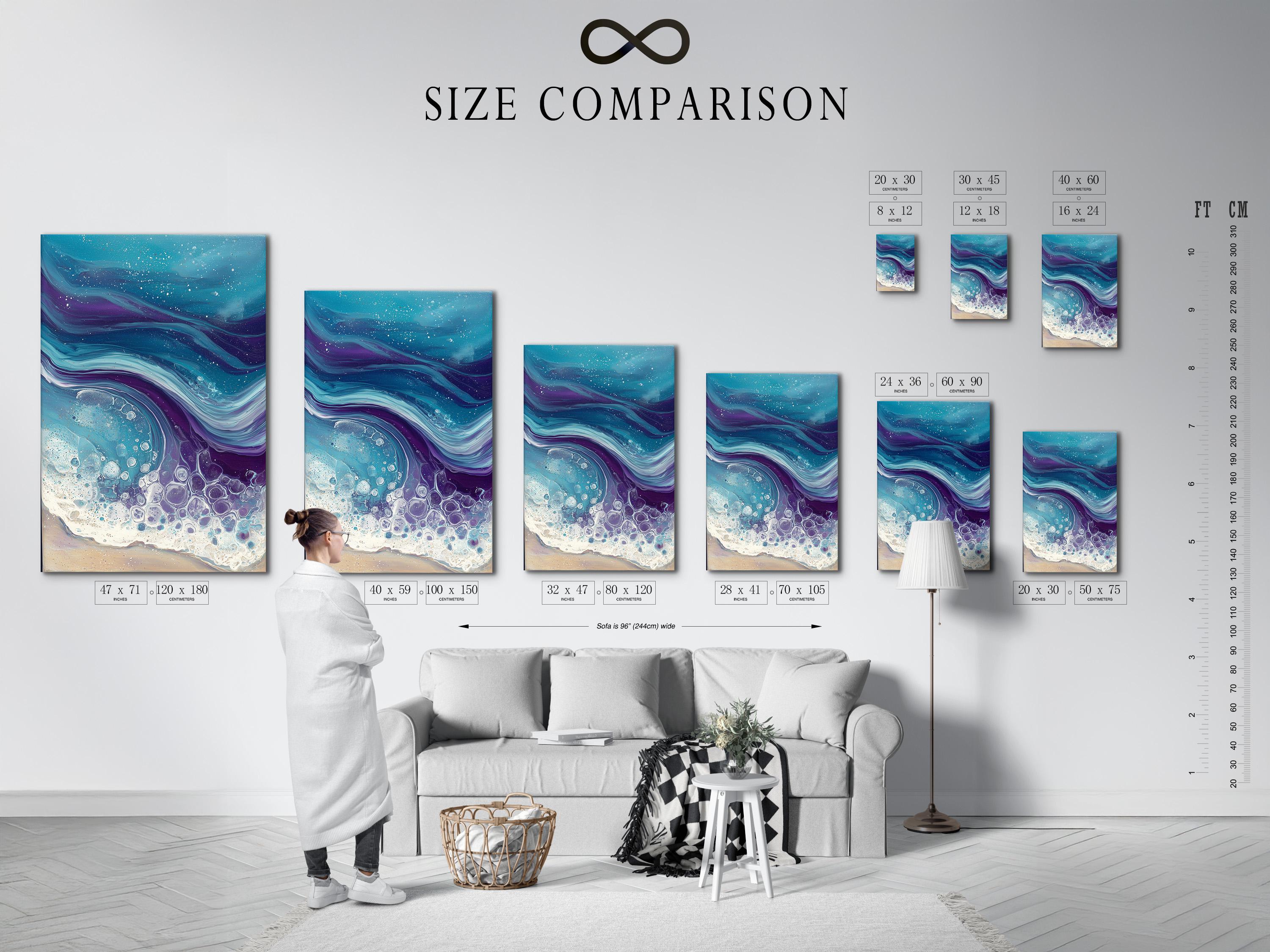 Fluid abstract ocean waves in teal and purple with bubble-like foam highlights detail view