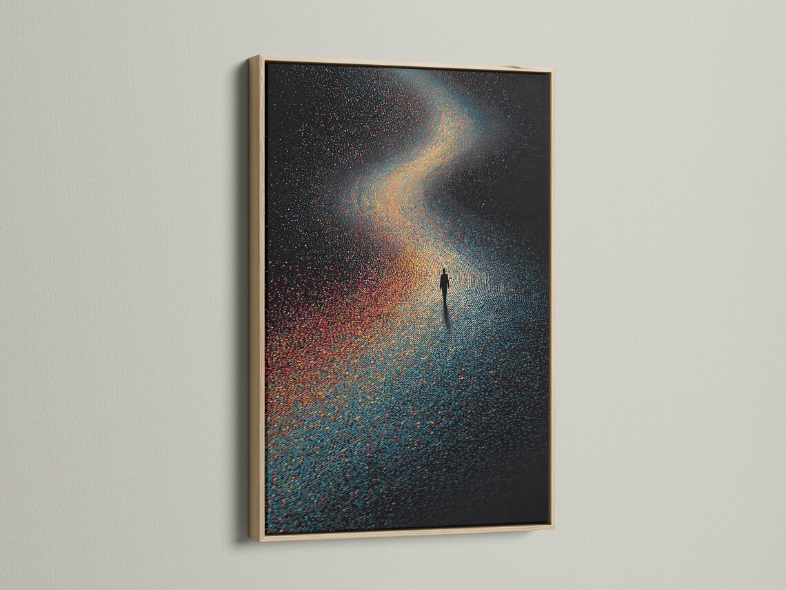 Galaxy spiral artwork displayed in a framed mockup with a neutral wall background