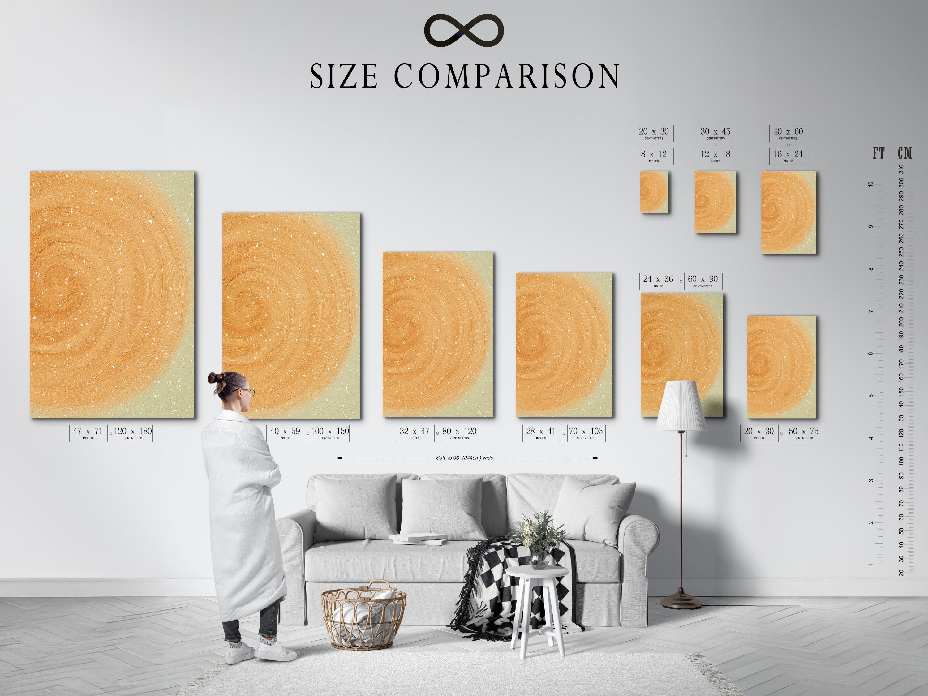Beige abstract circular swirl with white speckles on a soft neutral background detail view
