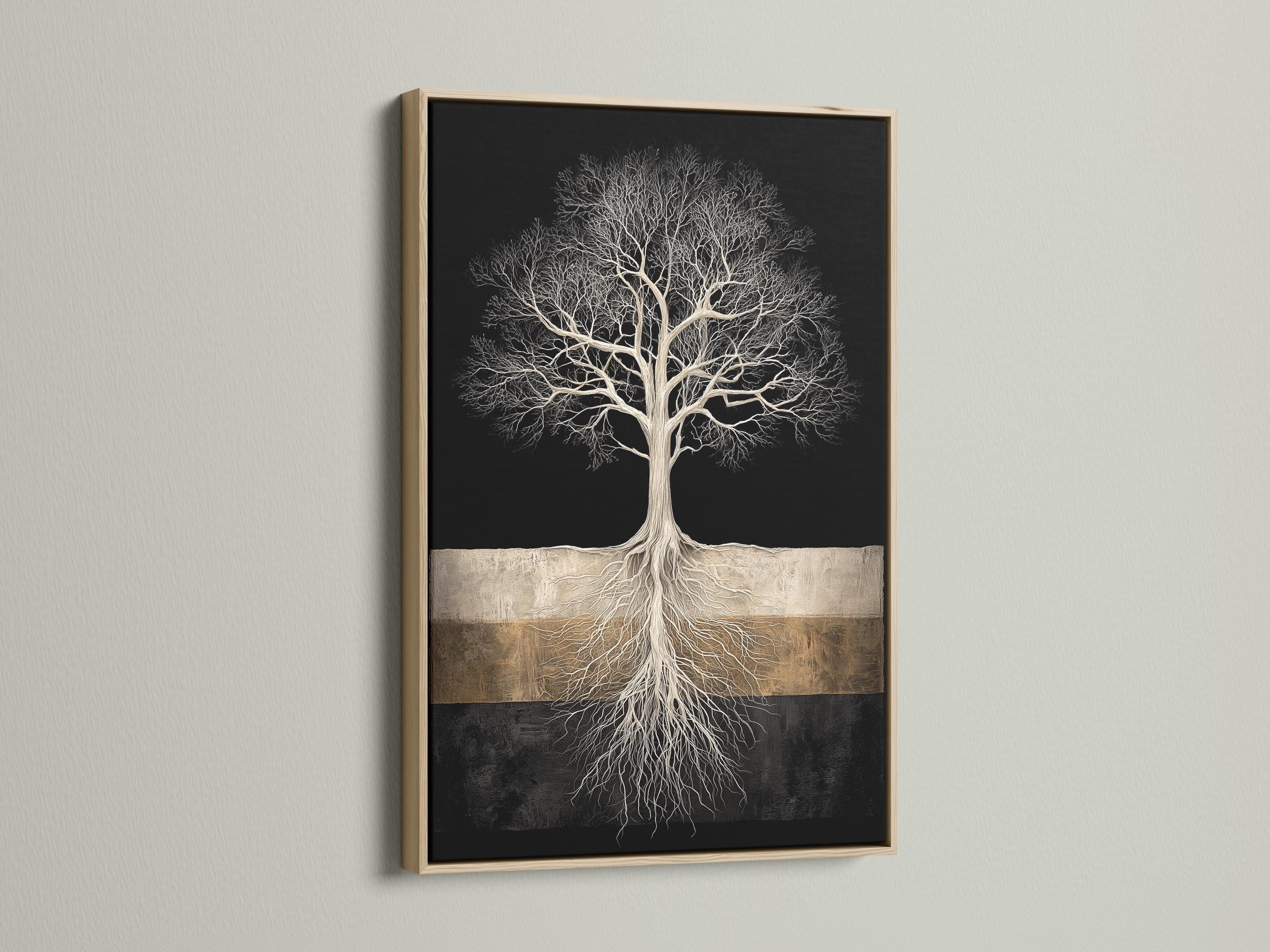 Framed tree roots artwork mockup on a light background