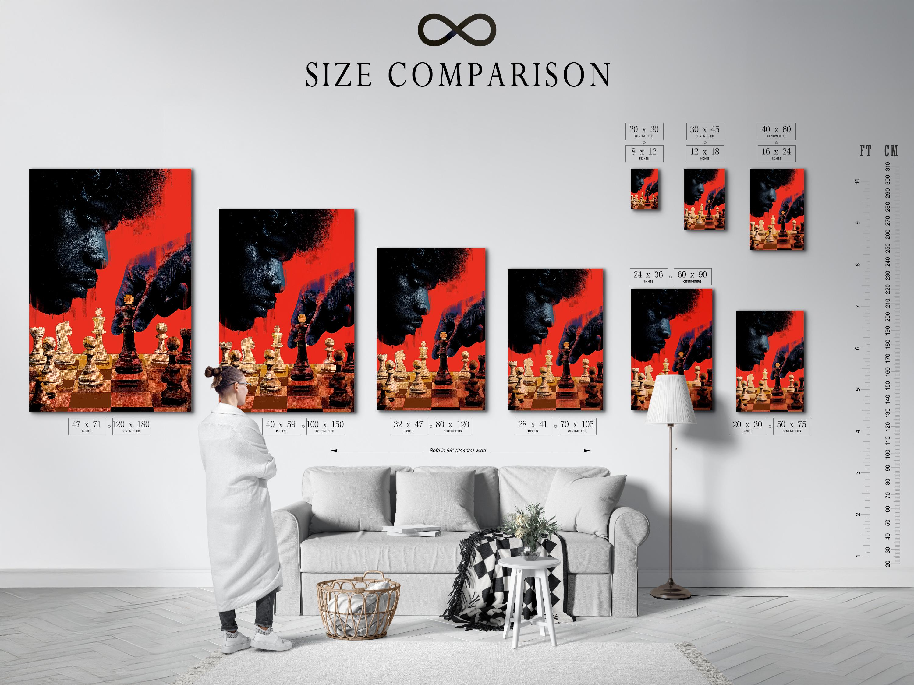 Abstract chess composition with red and black background and warm gold chess pieces detail view