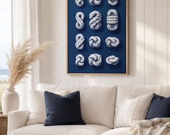 Nautical Rope Knots Canvas Print - Navy Blue Coastal Wall Art, Maritime Decor for Beach House Living Room