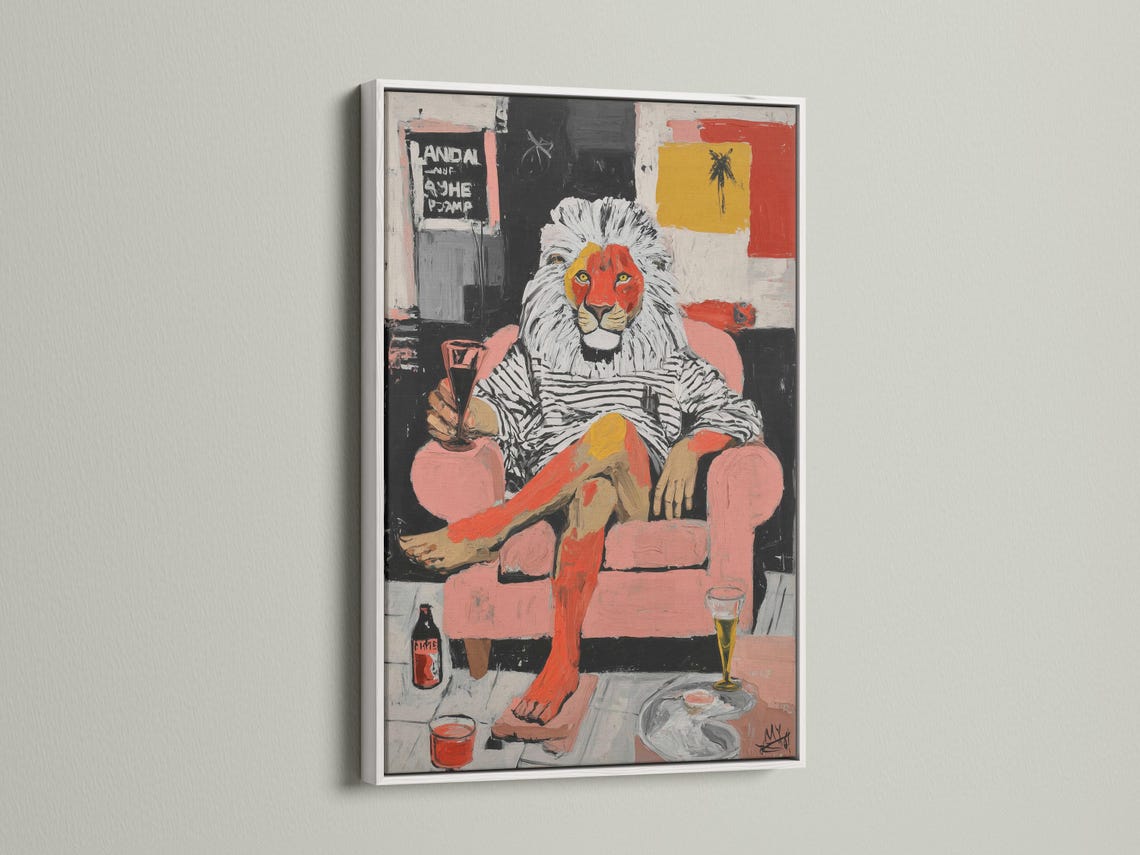 Lion pop-art wall art mockup in a room