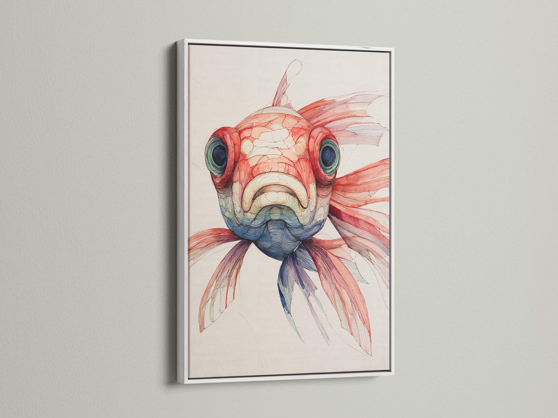 Mockup showing a koi fish wall artwork in a decorative frame