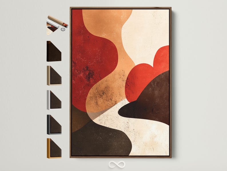 Warm terracotta abstract geometric artwork with rounded curved shapes and cream background