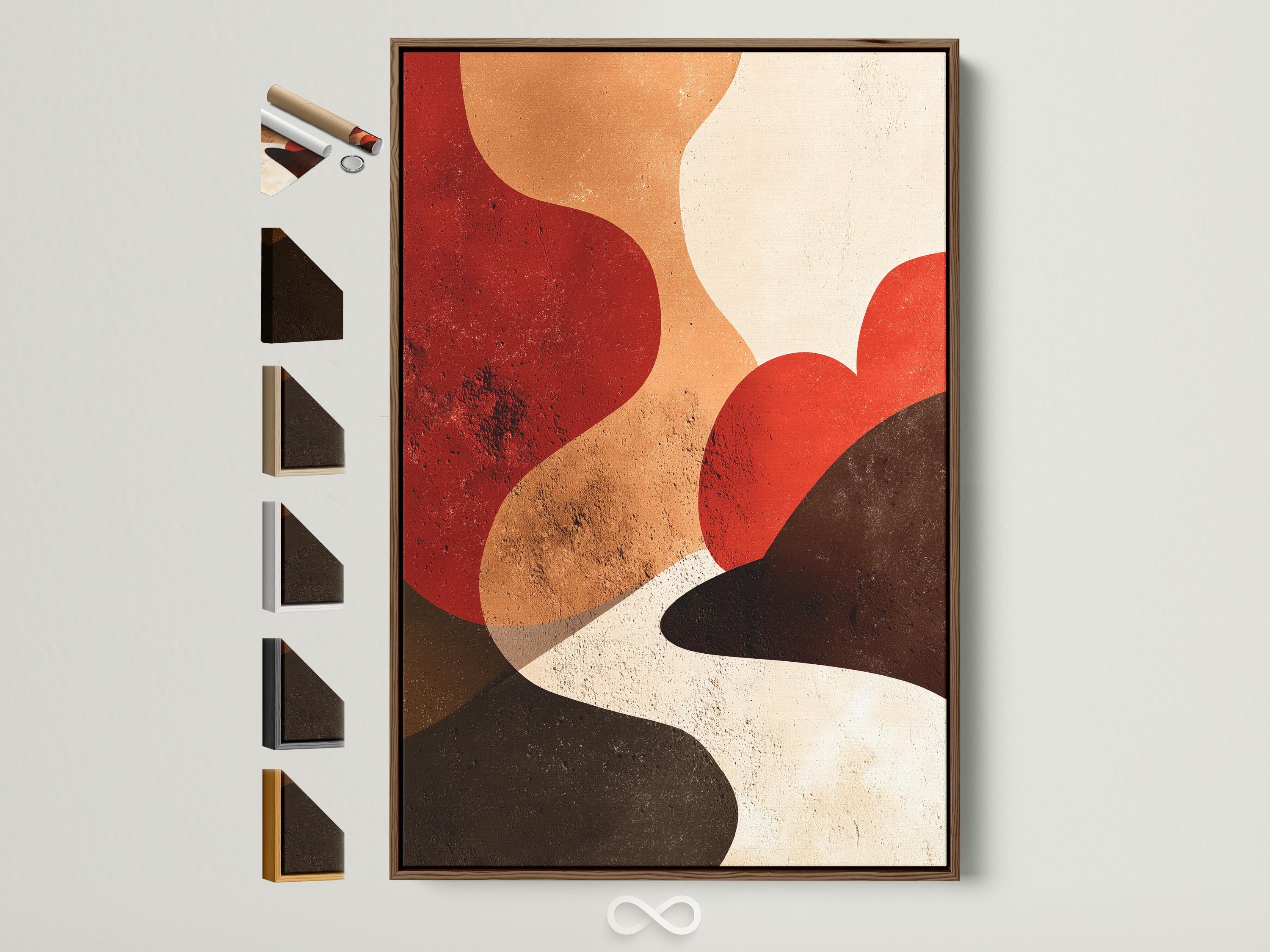 Warm terracotta abstract geometric artwork with rounded curved shapes and cream background