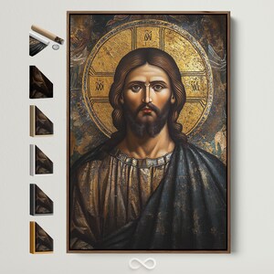 Religious Canvas Art - Byzantine Icon Print, Gold Halo Wall Decor, Jesus Christ Artwork, Spiritual Home Decor, Orthodox Gift