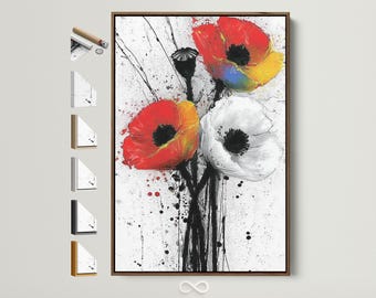 Red Poppy Flower Canvas - Contemporary Floral Wall Art, Abstract Botanical Print, Modern Living Room Decor, Minimalist Bedroom Art