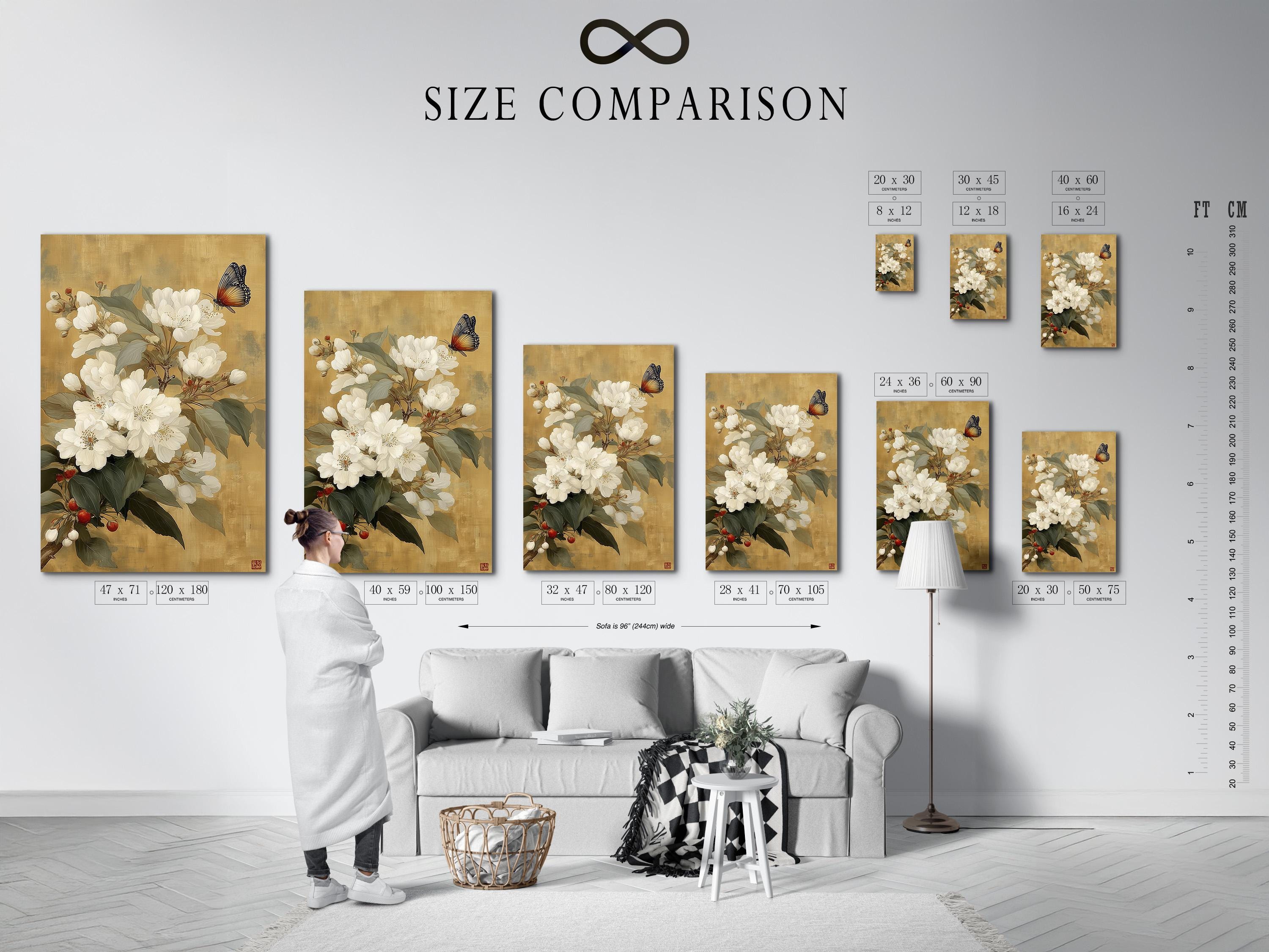 White blossom flowers with green leaves and a butterfly on a warm beige background detail view