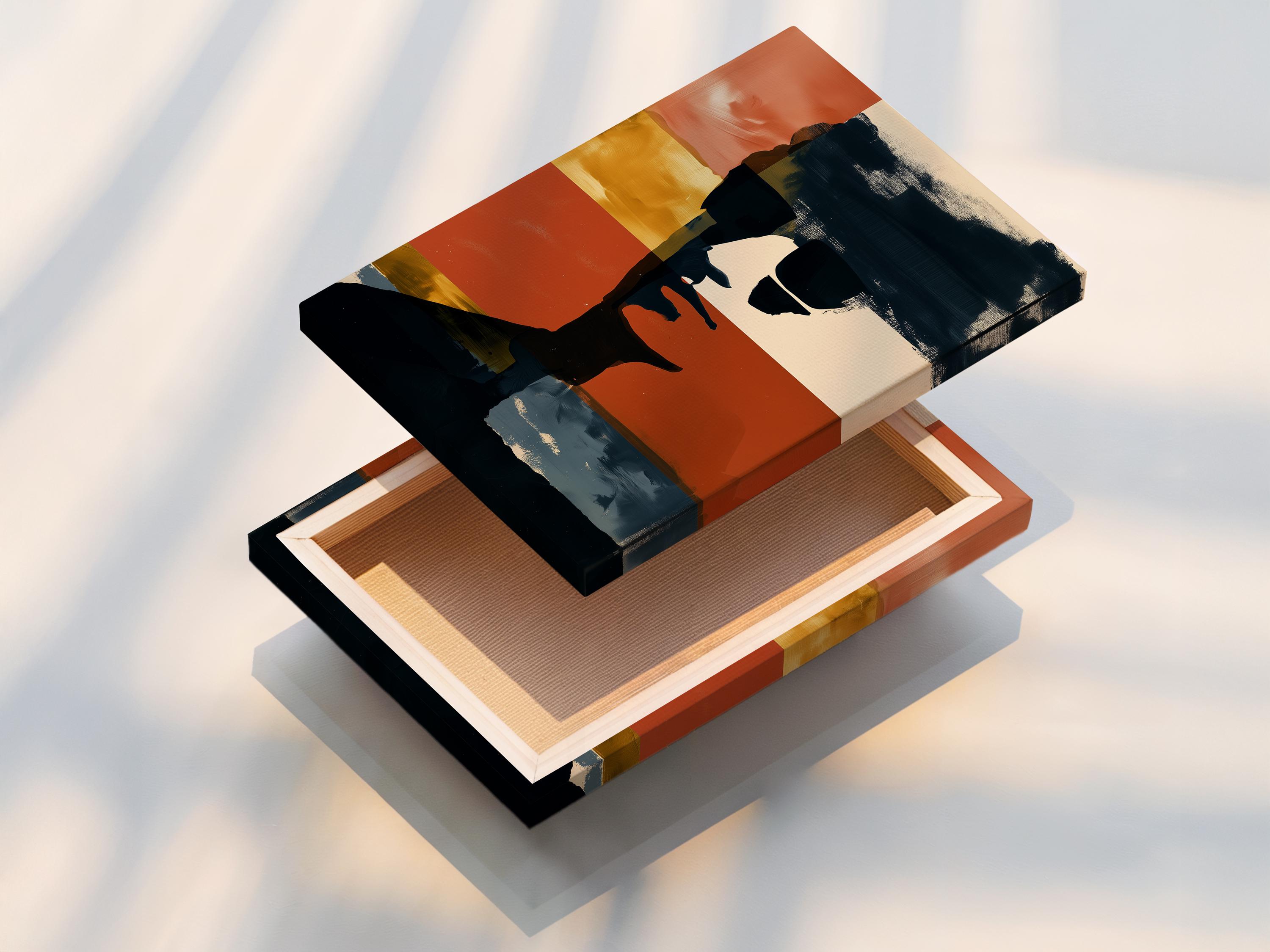 Abstract portrait silhouette with terracotta, cream and navy colour bands detail view