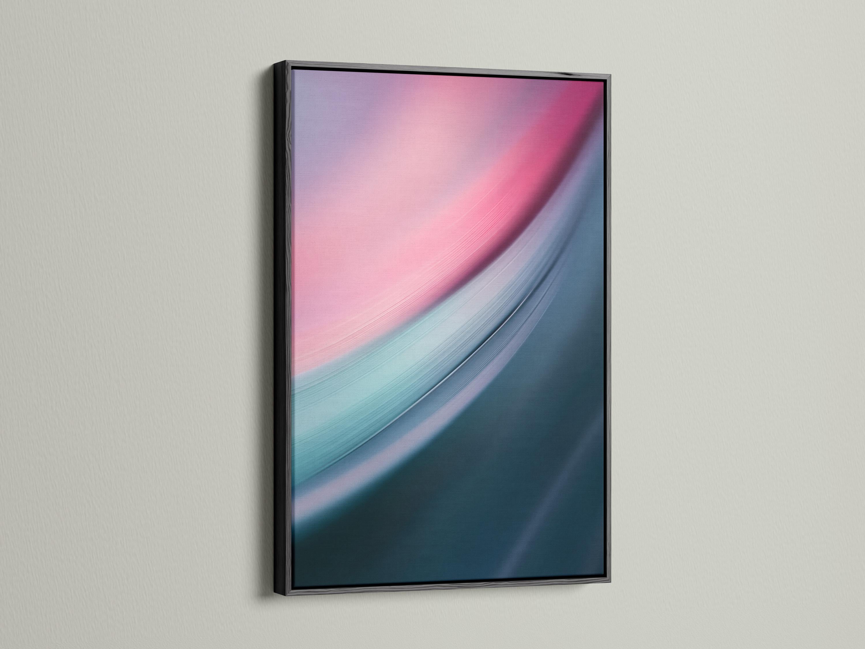 Abstract artwork with sweeping pink and teal curved gradients detail view