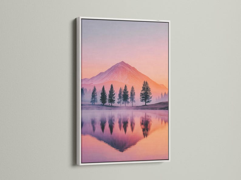Pastel Mountain Lake Canvas Art Print - Sunset Landscape Wall Art ...