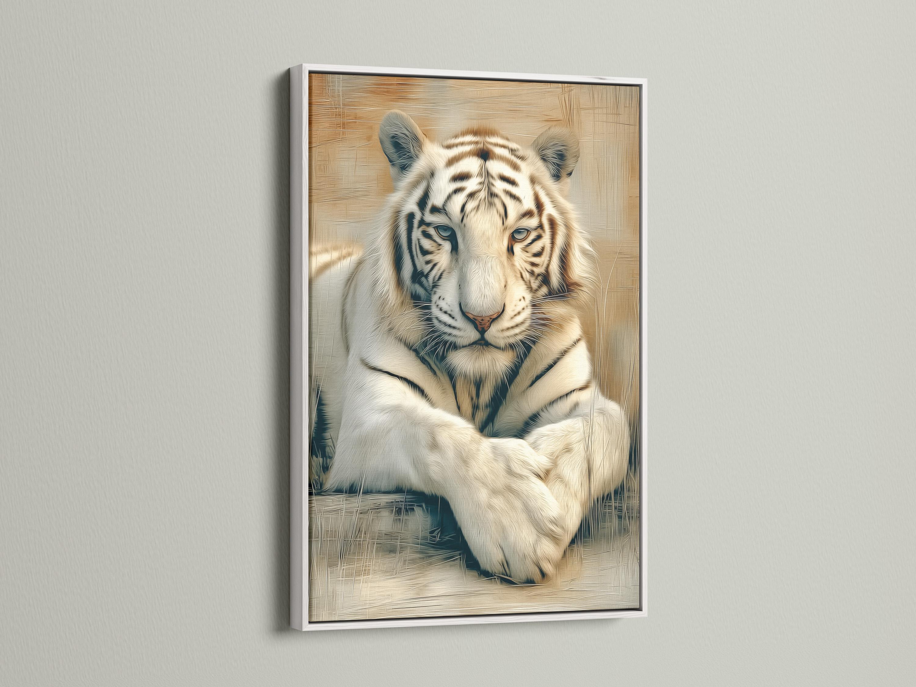 Office mockup with a tiger portrait artwork on the wall