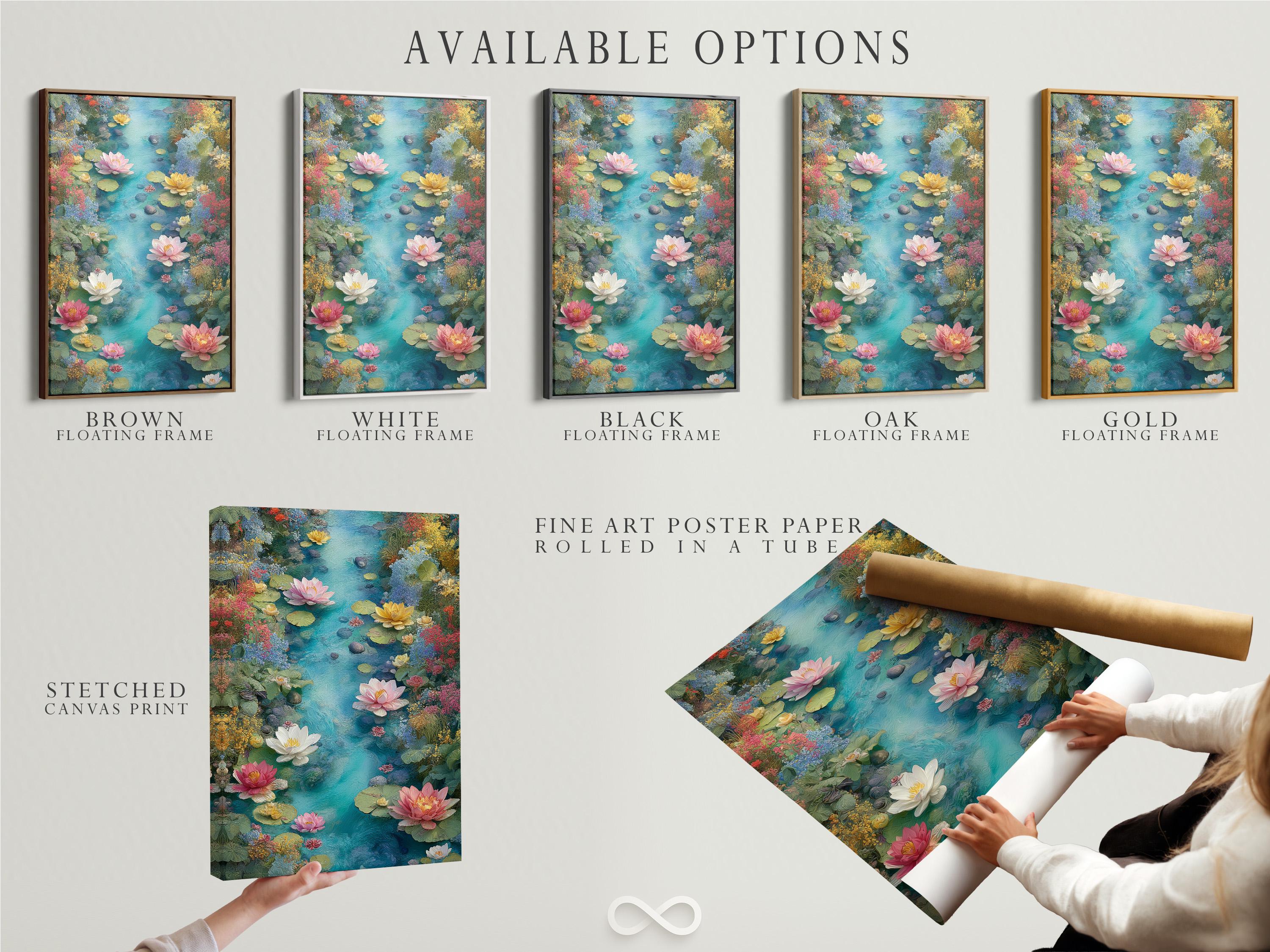 Lotus pond floral wall artwork mockup with teal water and pink blooms