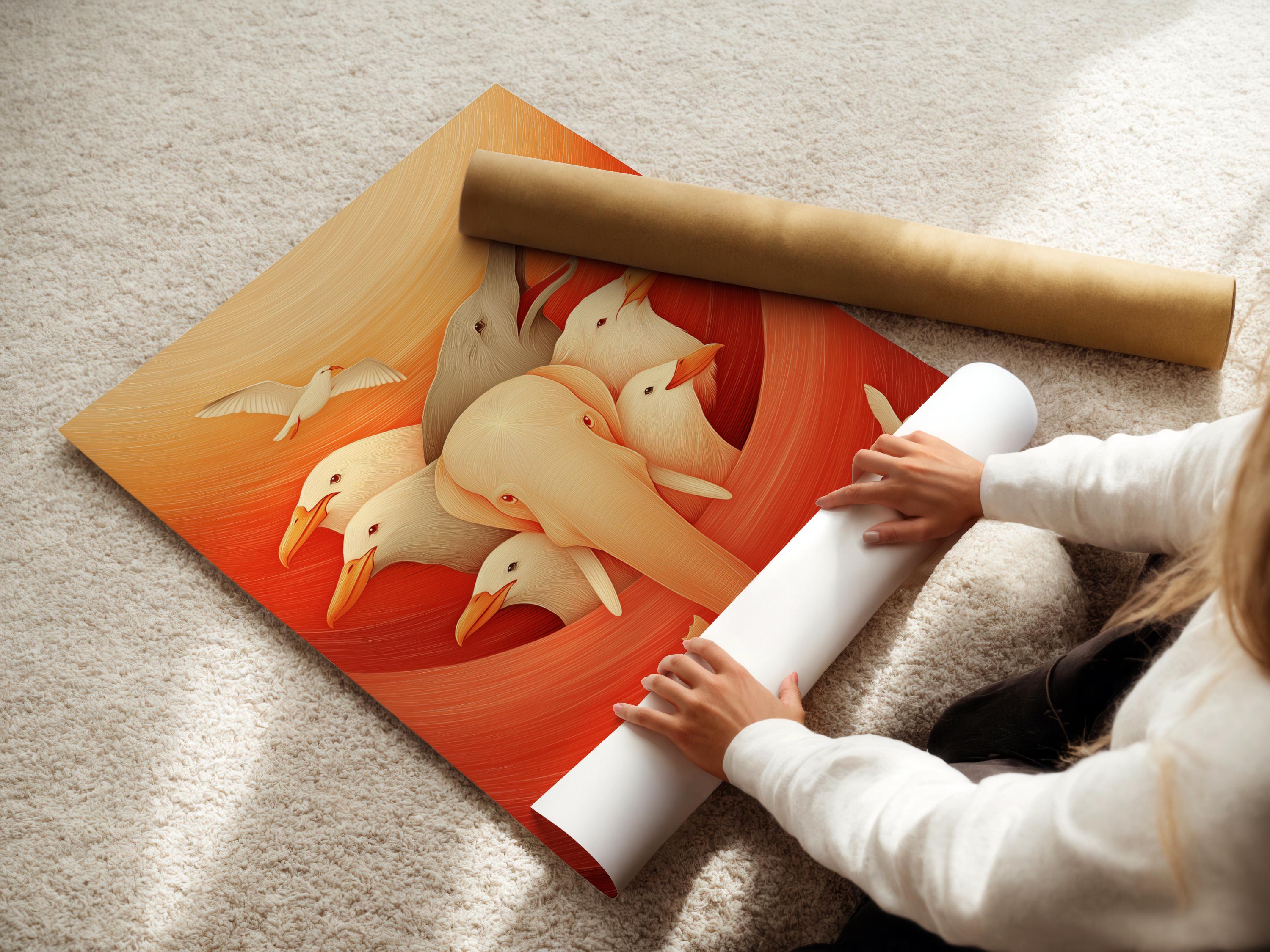 Elephant and bird wall art in a framed artwork mockup on a light background