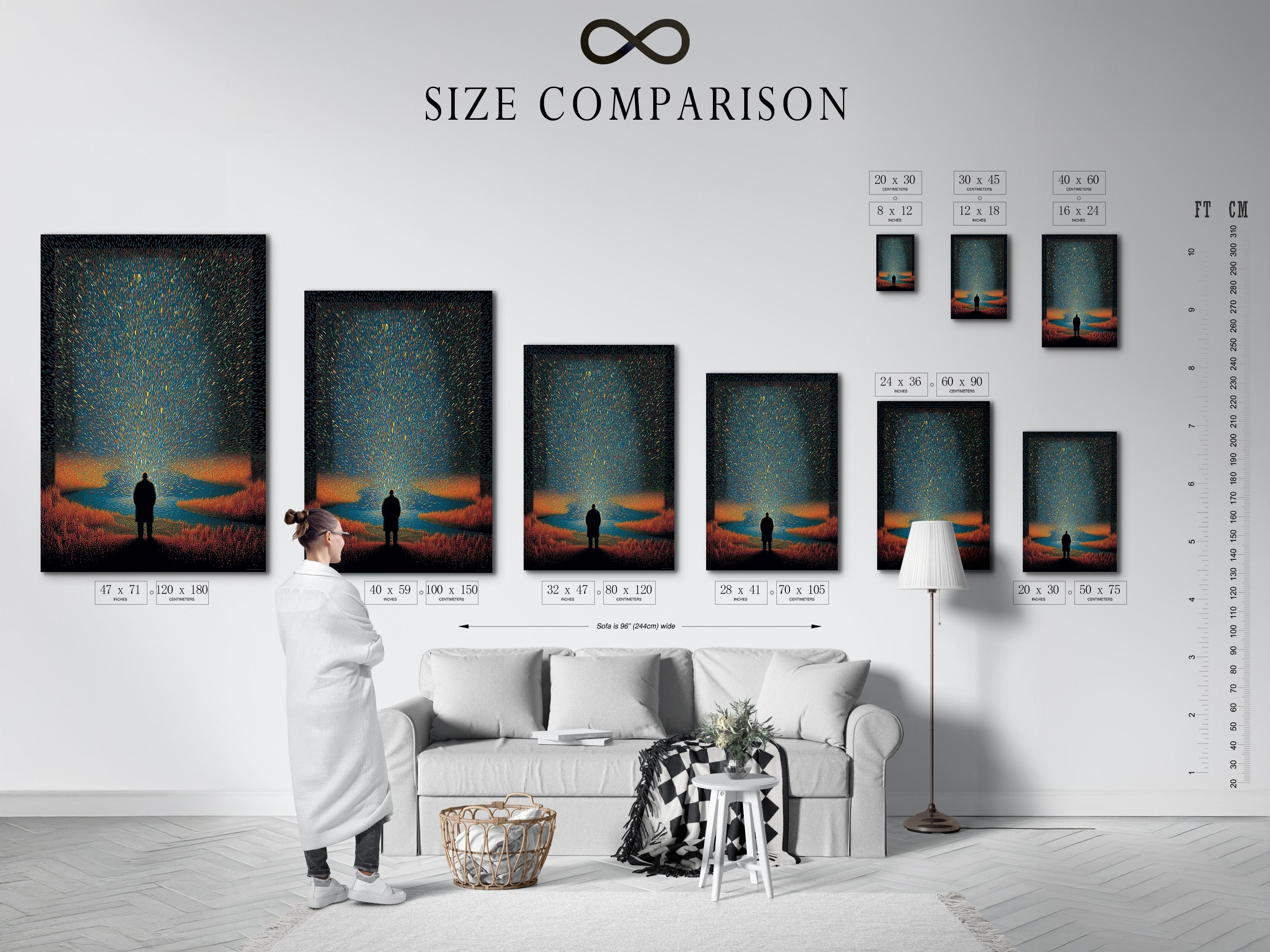 Moody teal and burnt-orange night scene with a silhouetted figure beneath a starburst glow detail view