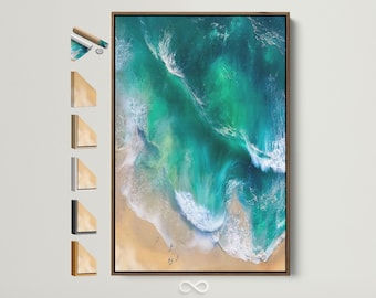 Ocean Wave Canvas Print - Turquoise Teal Beach Wall Art, Aerial Coastal Photography for Bathroom Wall Decor