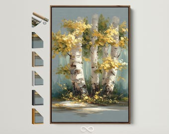 Birch Tree Canvas Print - Autumn Forest Wall Art, Golden Yellow Foliage Painting for Bedroom Wall Decor