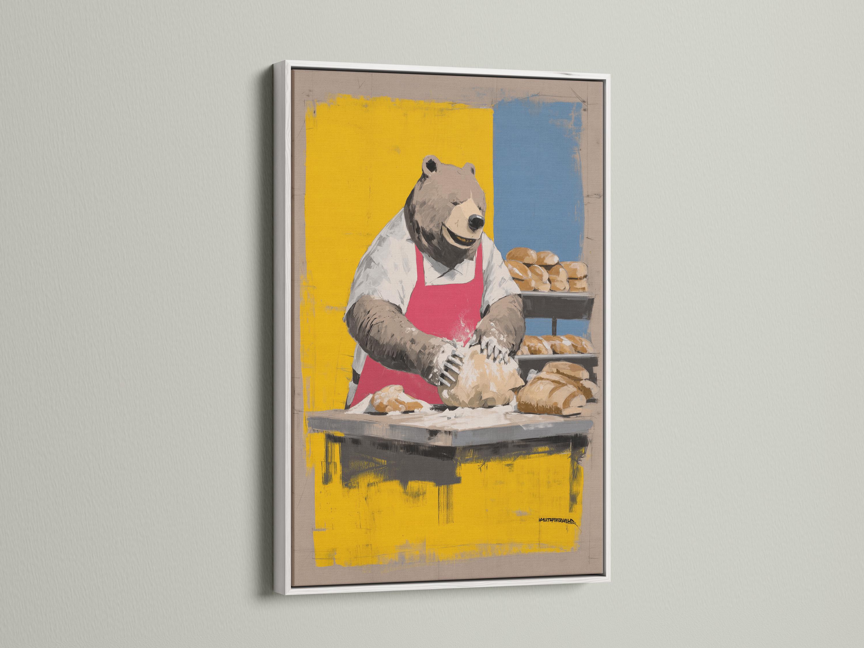 Bear chef artwork shown framed on a wall with alternate frame styles nearby