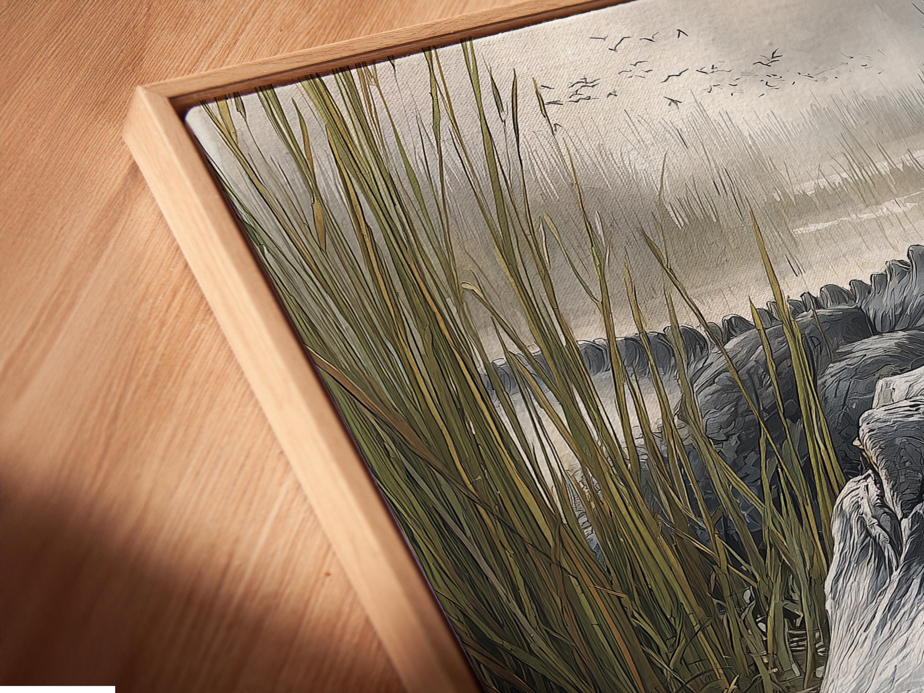 Grey alligator in a swamp scene with tall reeds, lily pads and water reflections detail view