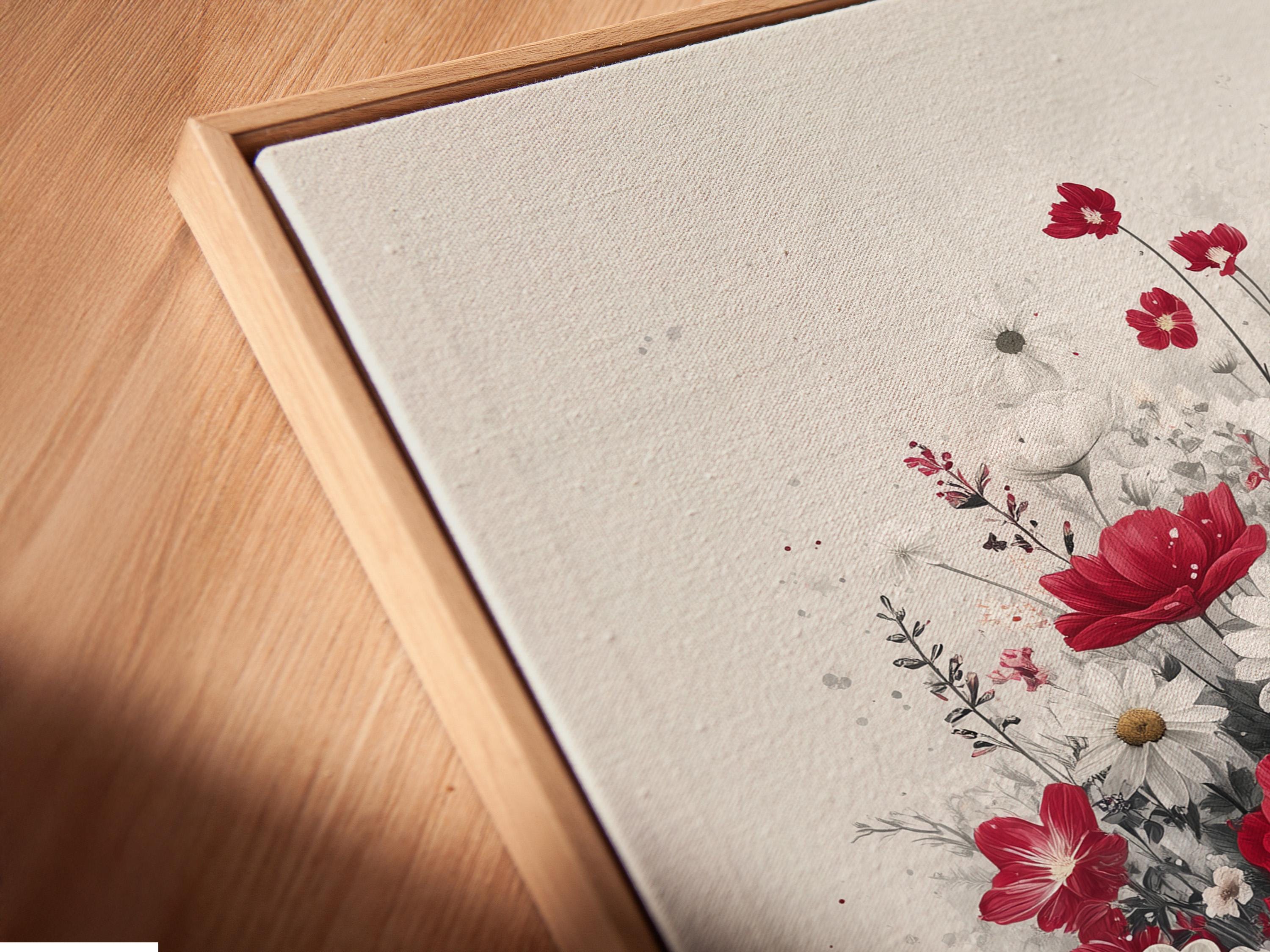 Vintage floral bathtub illustration with red and white flowers filling a dark bathtub detail view