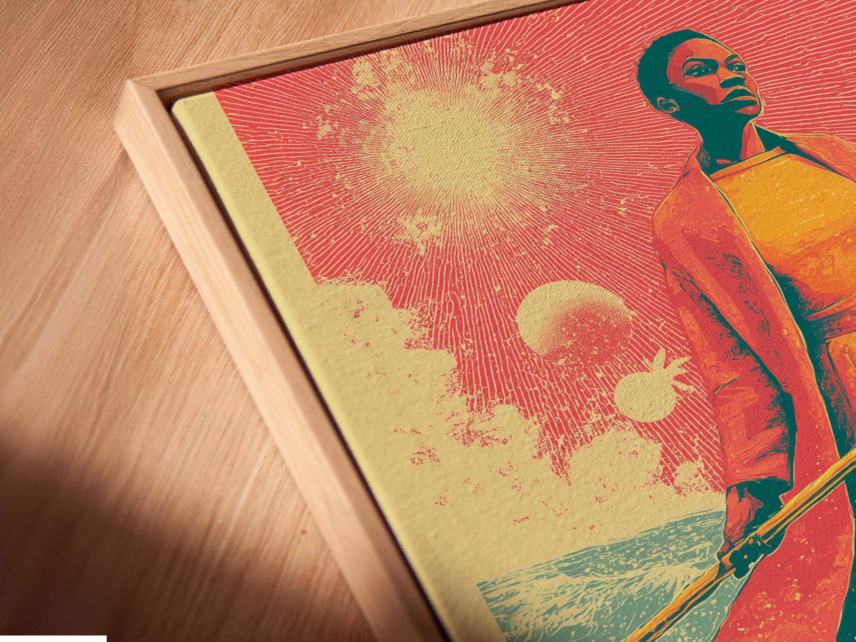 Retro sci-fi woman wall art displayed in an interior mockup
