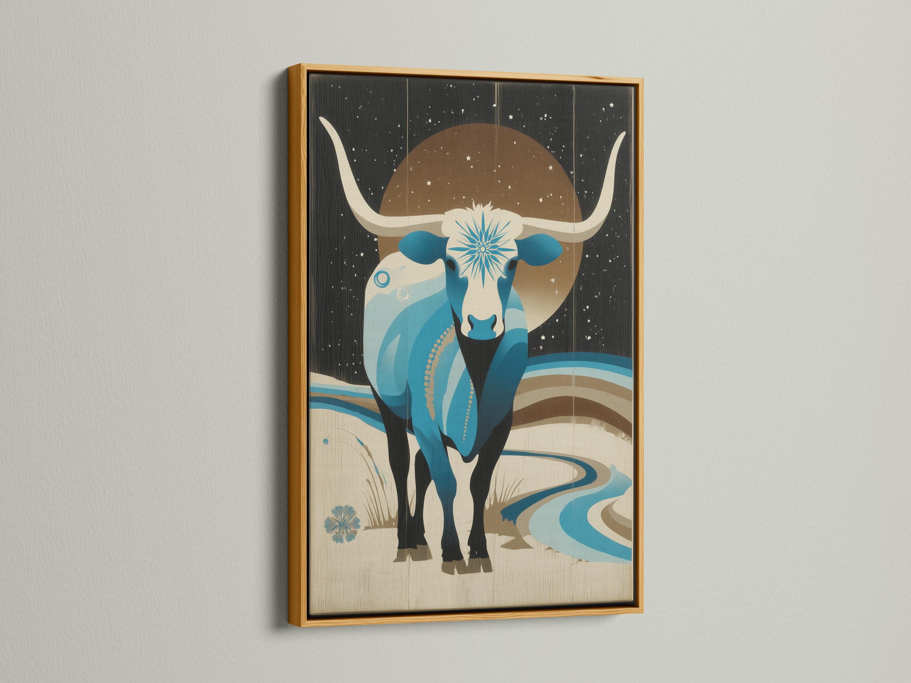 Artwork shown framed on a wall with several frame colour options nearby