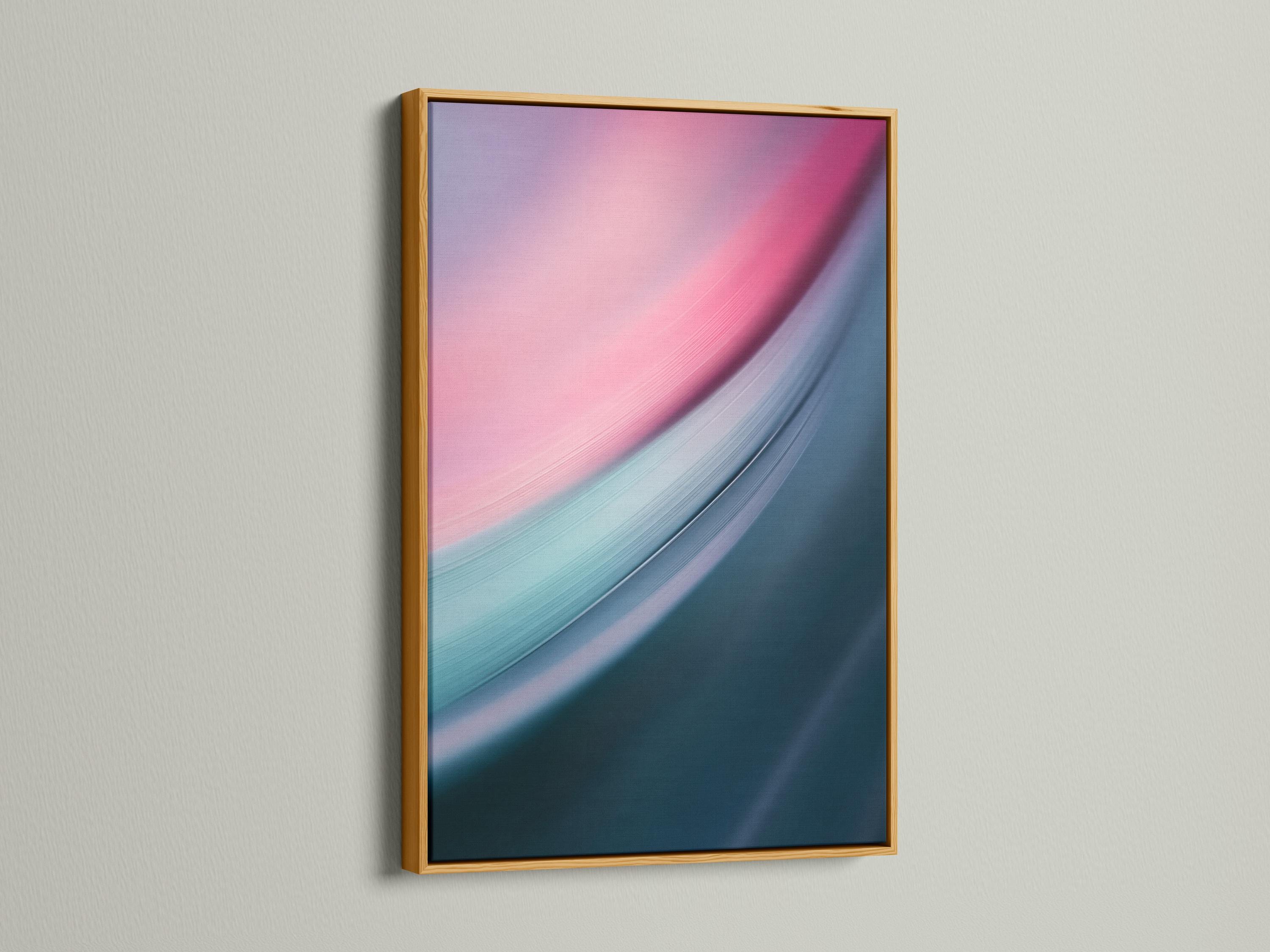 Abstract artwork with sweeping pink and teal curved gradients detail view