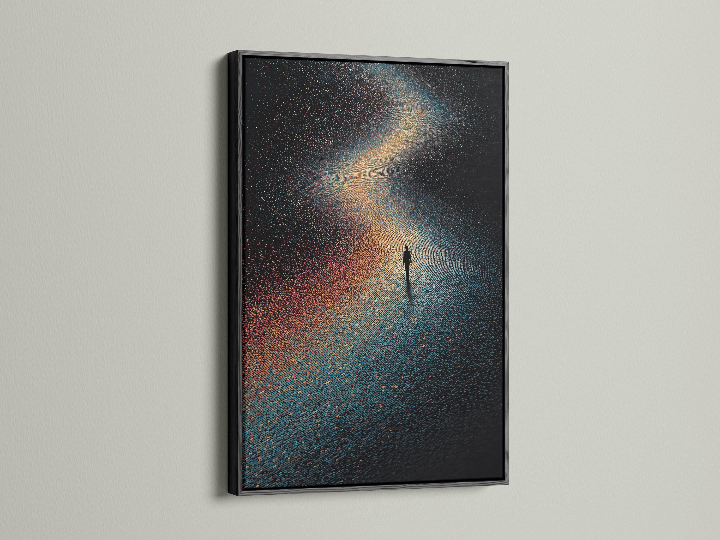 Galaxy spiral artwork displayed in a framed mockup with a neutral wall background
