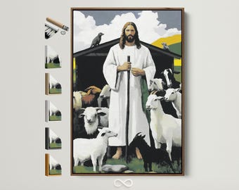 The Good Shepherd Canvas Art - Religious Wall Decor, Christian Artwork, Jesus with Sheep Print, Inspirational Home Gift, Farmhouse Style