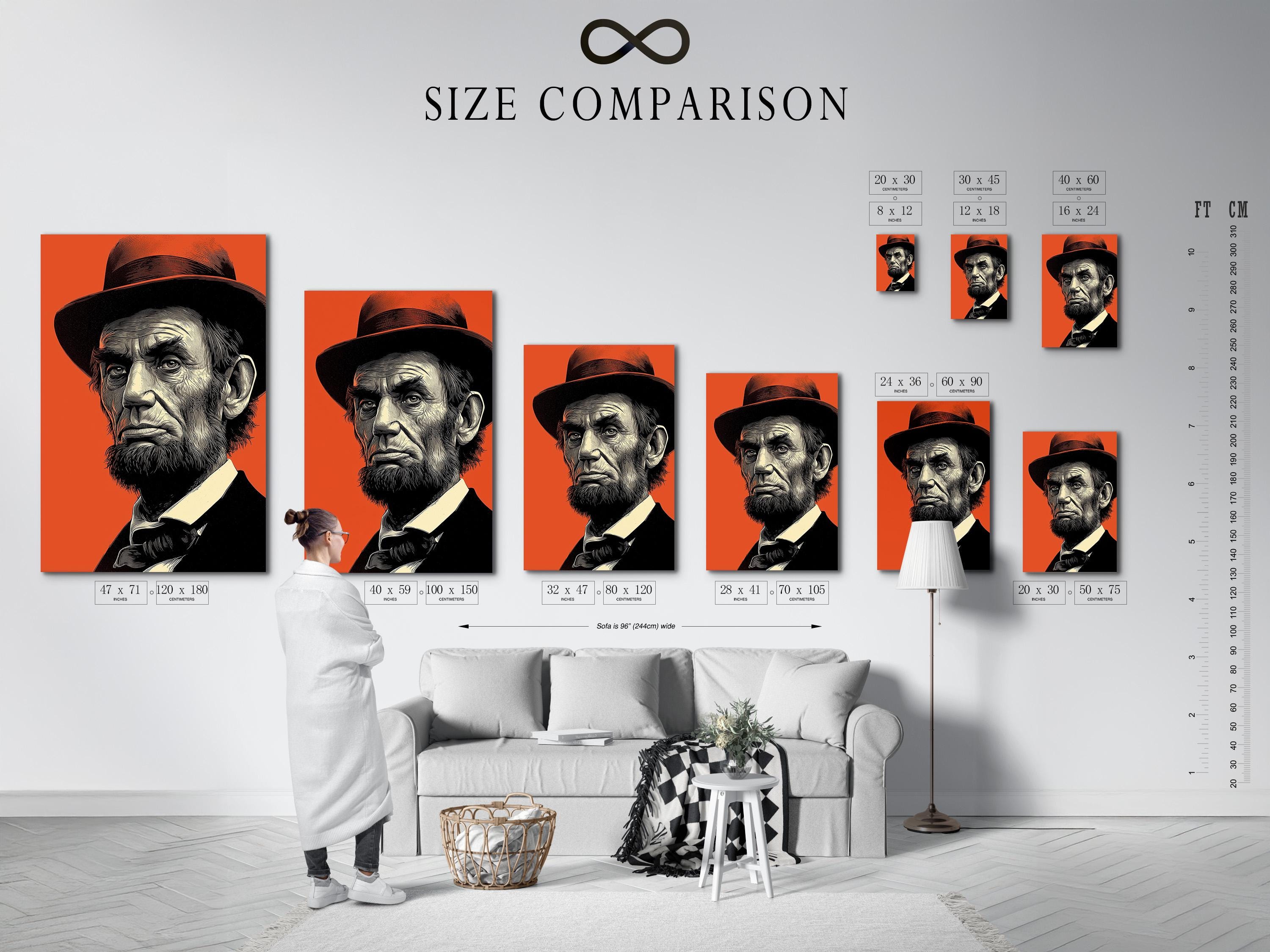Mockup showing an orange and black engraved portrait artwork on a wall