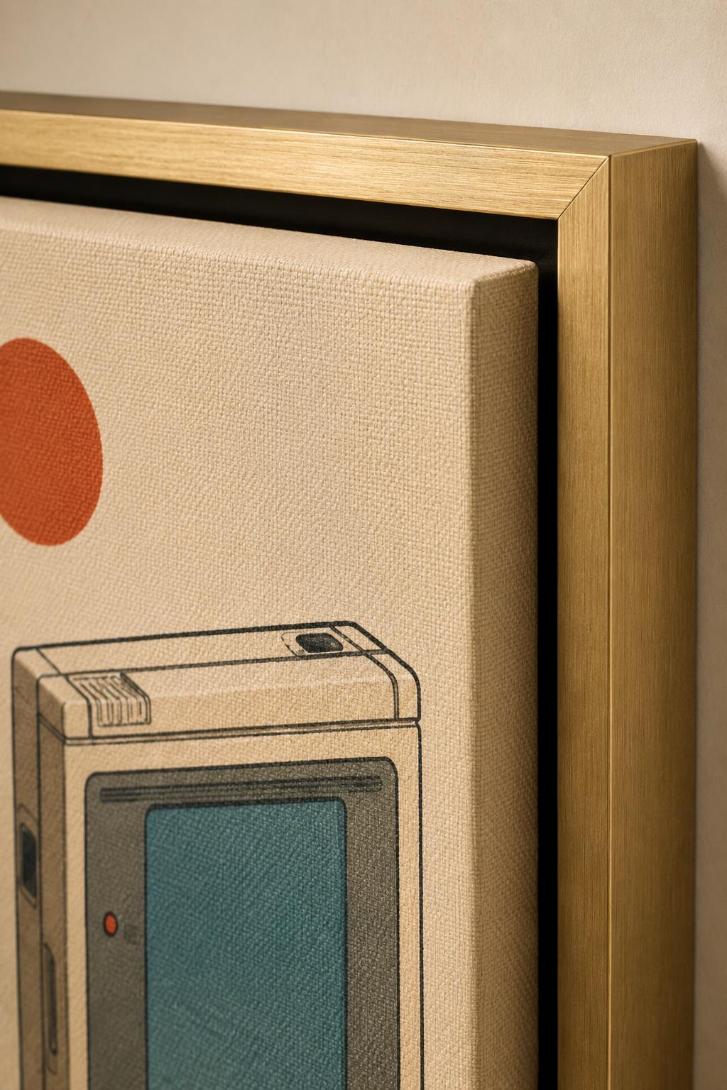 Room mockup with three retro gaming prints on the wall above a sofa